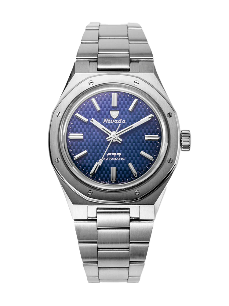 Nivada Grenchen F77 Blue No Date on Bracelet
