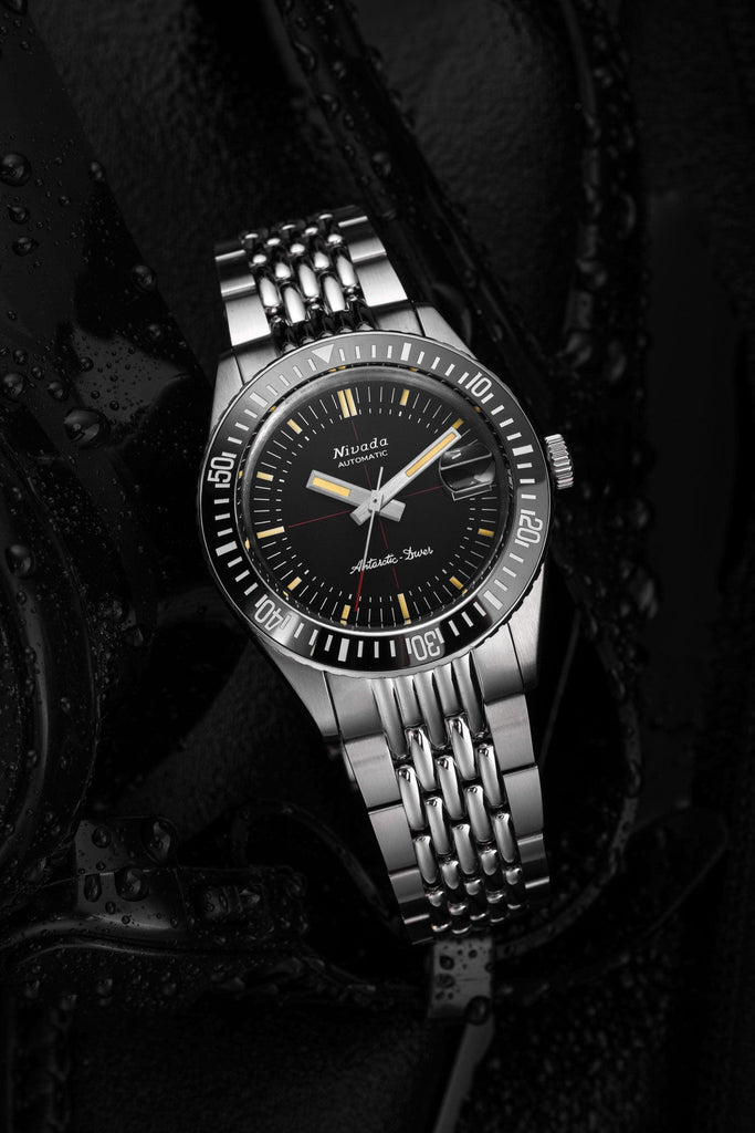 Nivada Grenchen Antarctic Diver on Black Tropical Strap