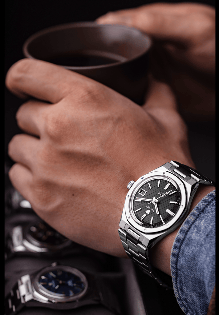 Nivada Grenchen F77 Black With Date on Bracelet