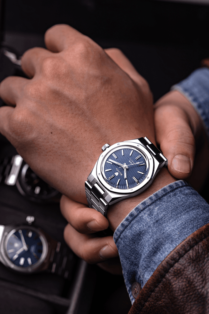 Nivada Grenchen F77 Blue No Date on Bracelet