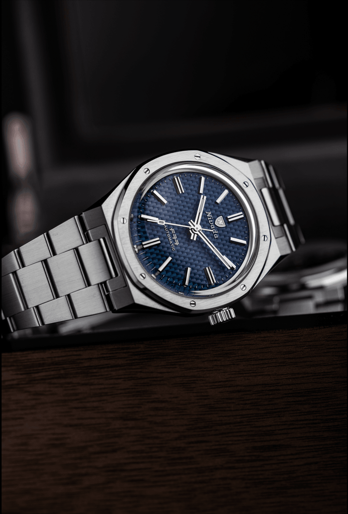 Nivada Grenchen F77 Blue No Date on Bracelet