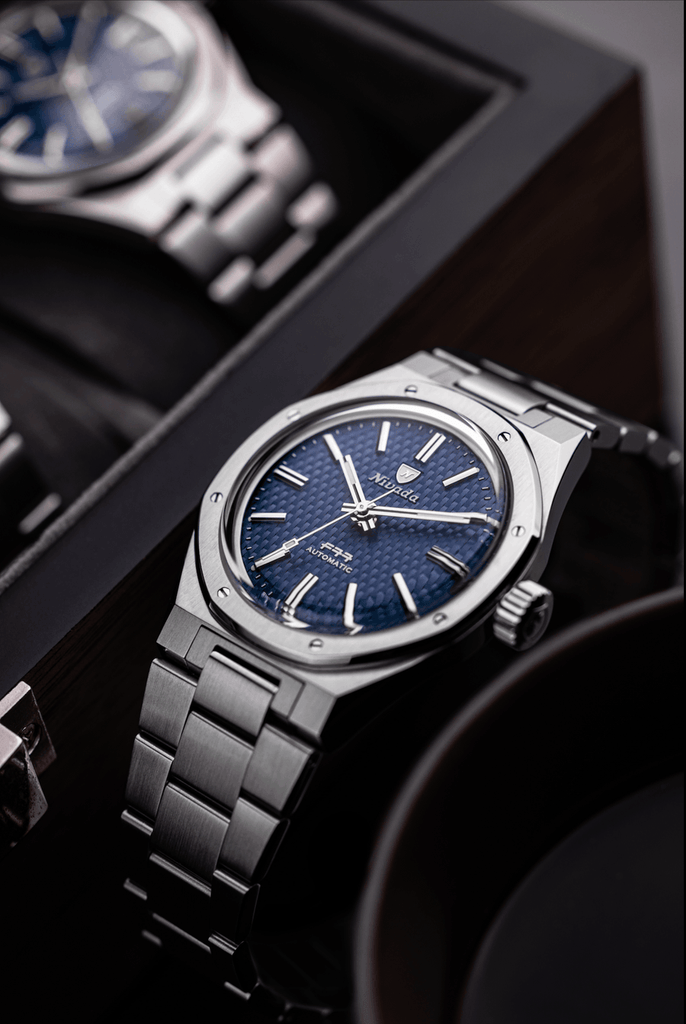Nivada Grenchen F77 Blue No Date on Bracelet