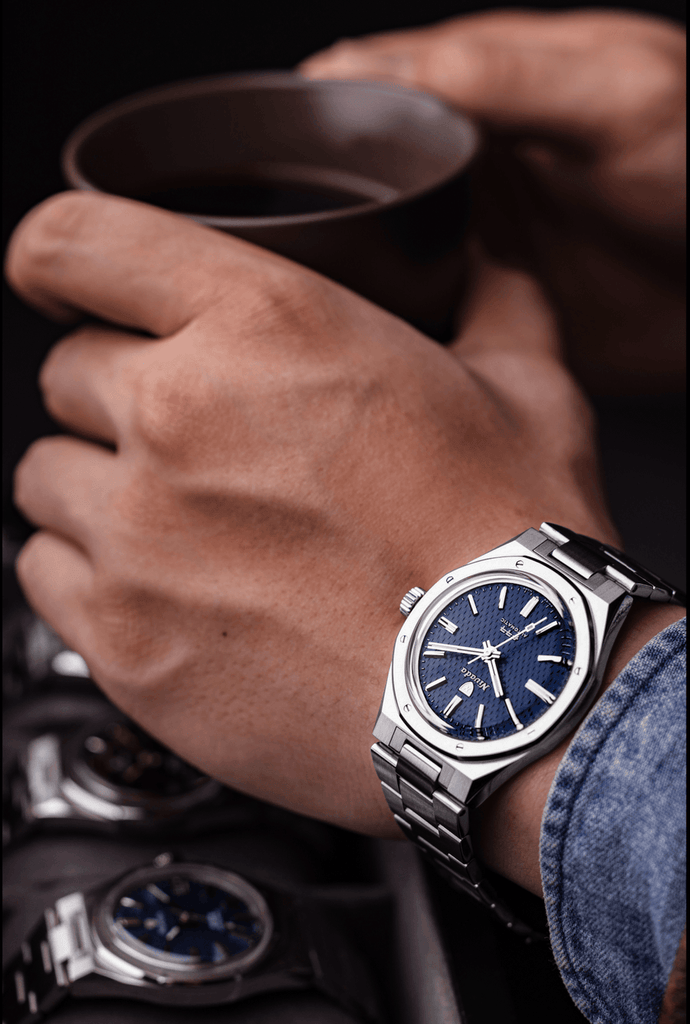 Nivada Grenchen F77 Blue No Date on Bracelet