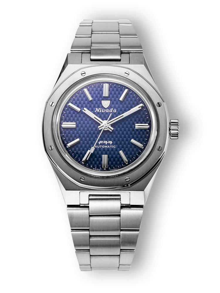 Nivada Grenchen F77 Blue No Date on Bracelet