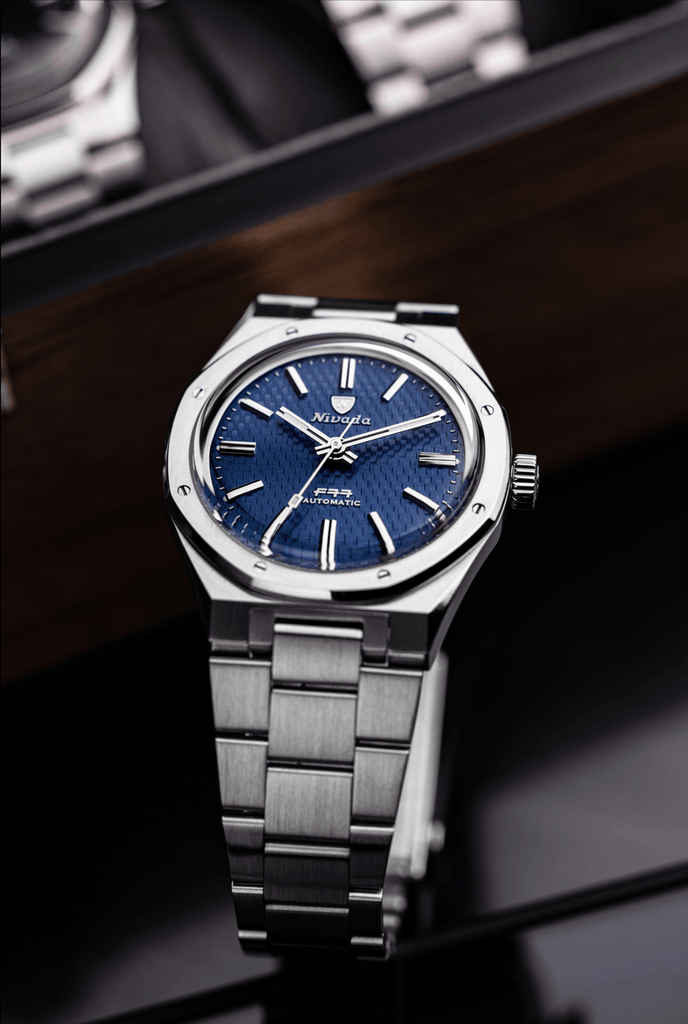Nivada Grenchen F77 Blue No Date on Bracelet