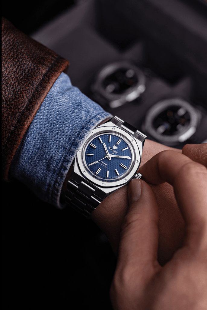 Nivada Grenchen F77 Blue No Date on Bracelet