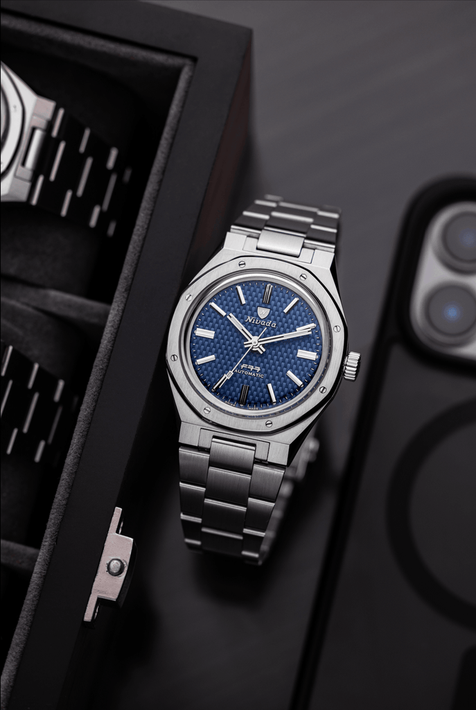 Nivada Grenchen F77 Blue No Date on Bracelet