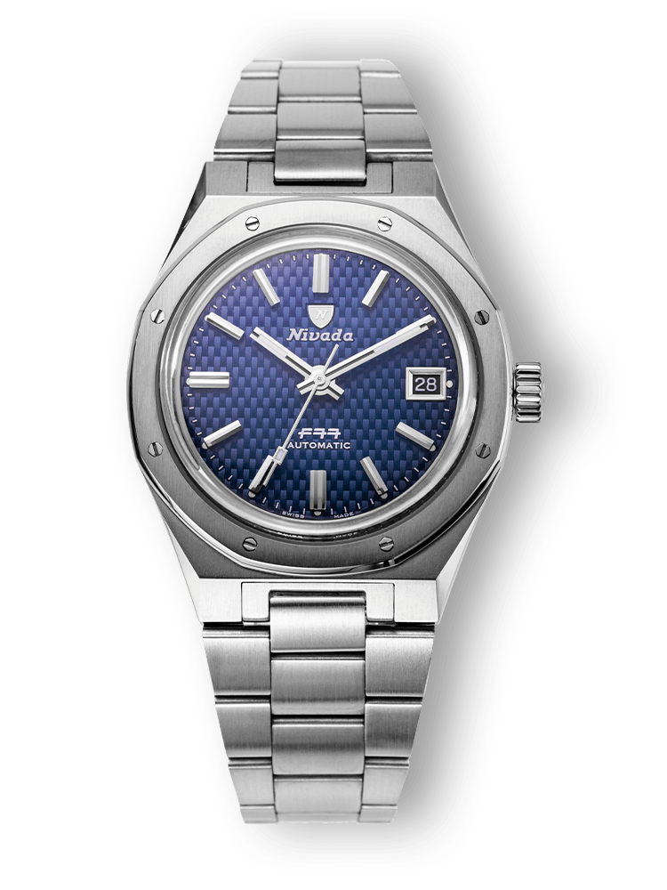 Nivada Grenchen F77 Blue with Date on Bracelet