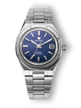 Load image into Gallery viewer, Nivada Grenchen F77 Blue with Date on Bracelet