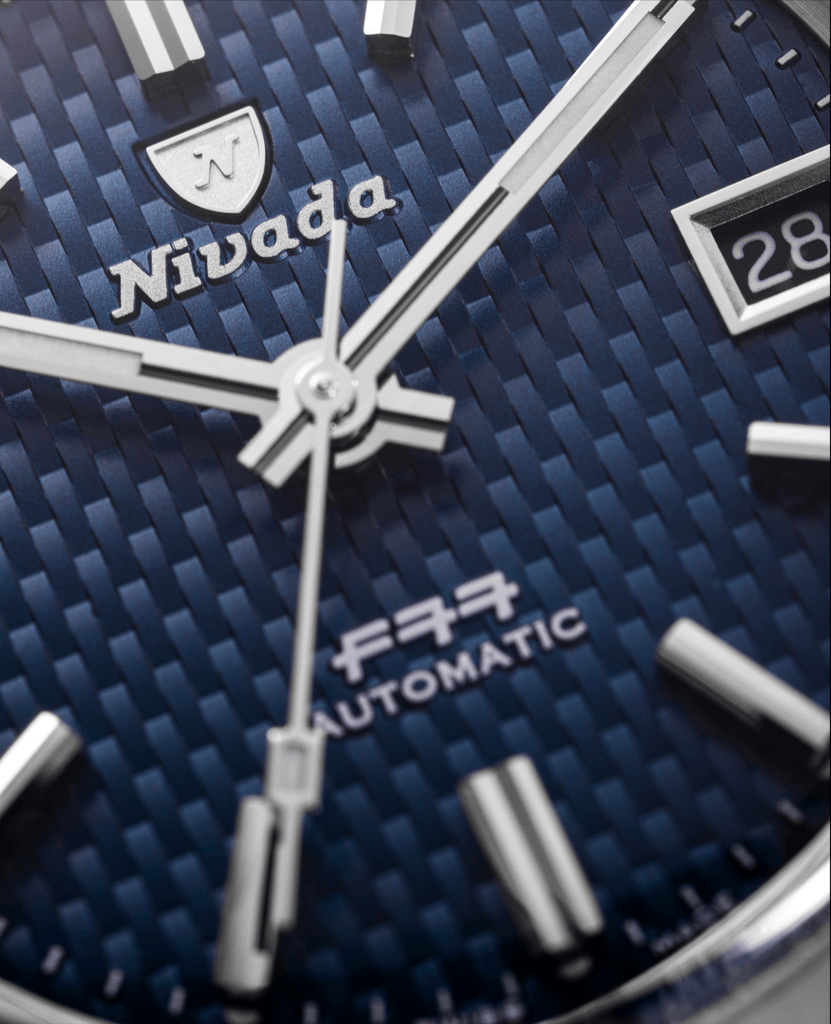 Nivada Grenchen F77 Blue with Date on Bracelet