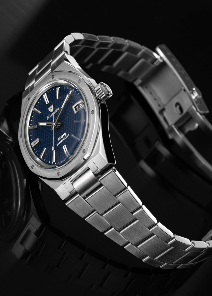 Nivada Grenchen F77 Blue with Date on Bracelet