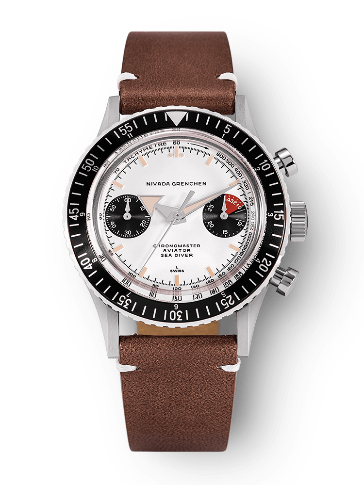 Nivada Grenchen Chronomaster Panda - Manual on Brown Leather Strap