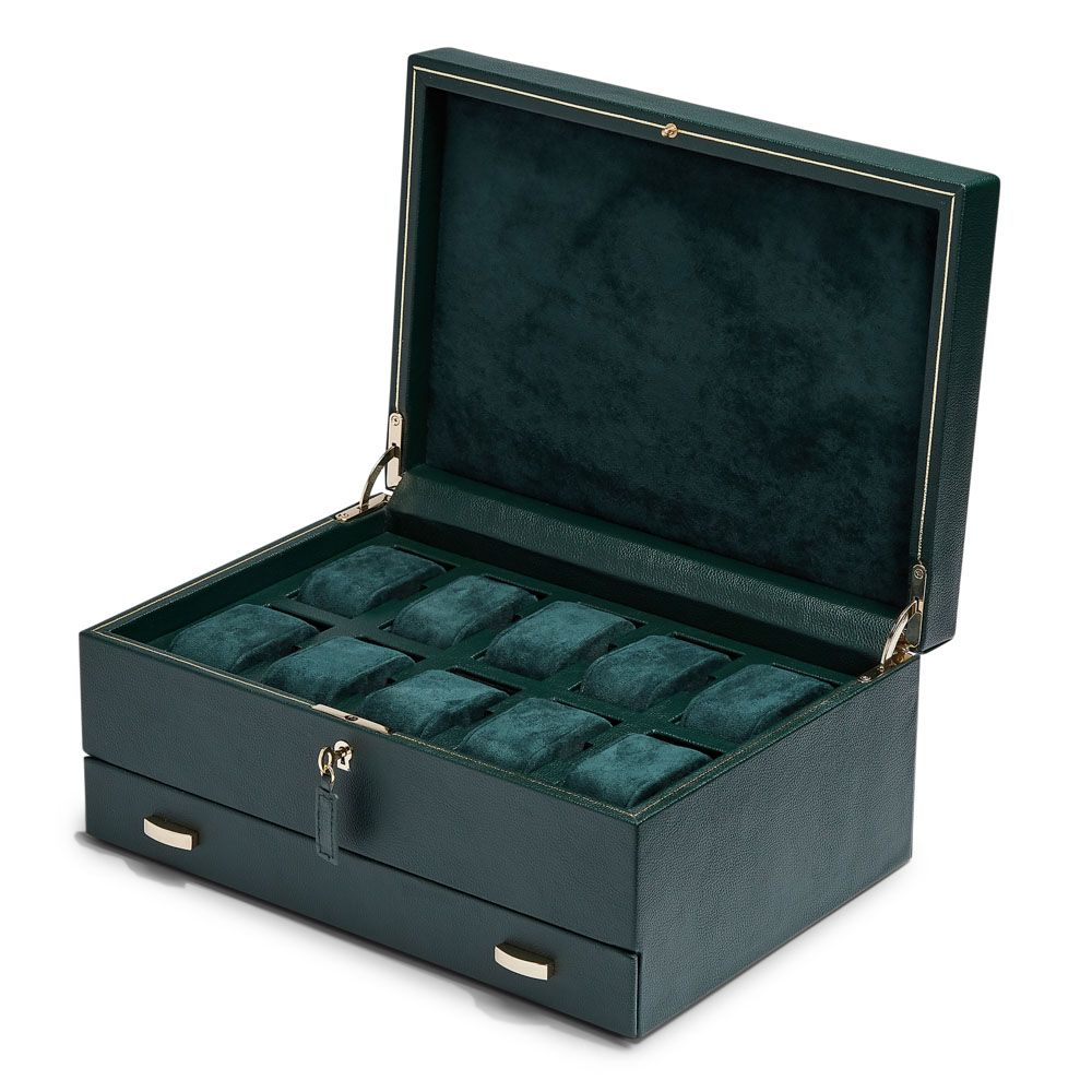 Wolf British Racing 10 Piece Watch Box with Storage Green