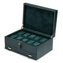 Load image into Gallery viewer, Wolf British Racing 10 Piece Watch Box with Storage Green