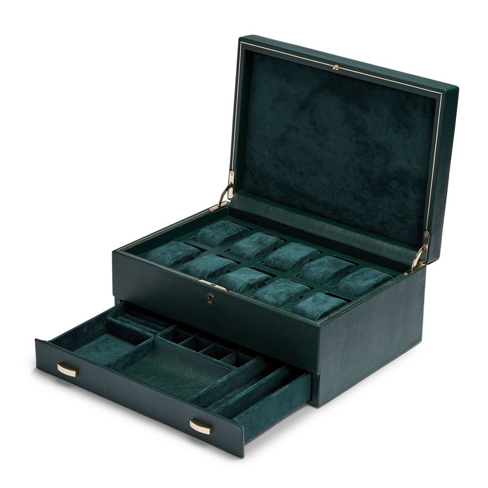 Wolf British Racing 10 Piece Watch Box with Storage Green