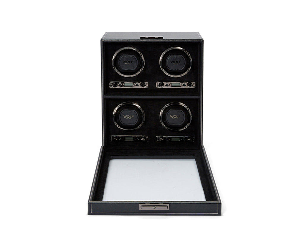 Wolf British Racing 4 Piece Watch Winder Black