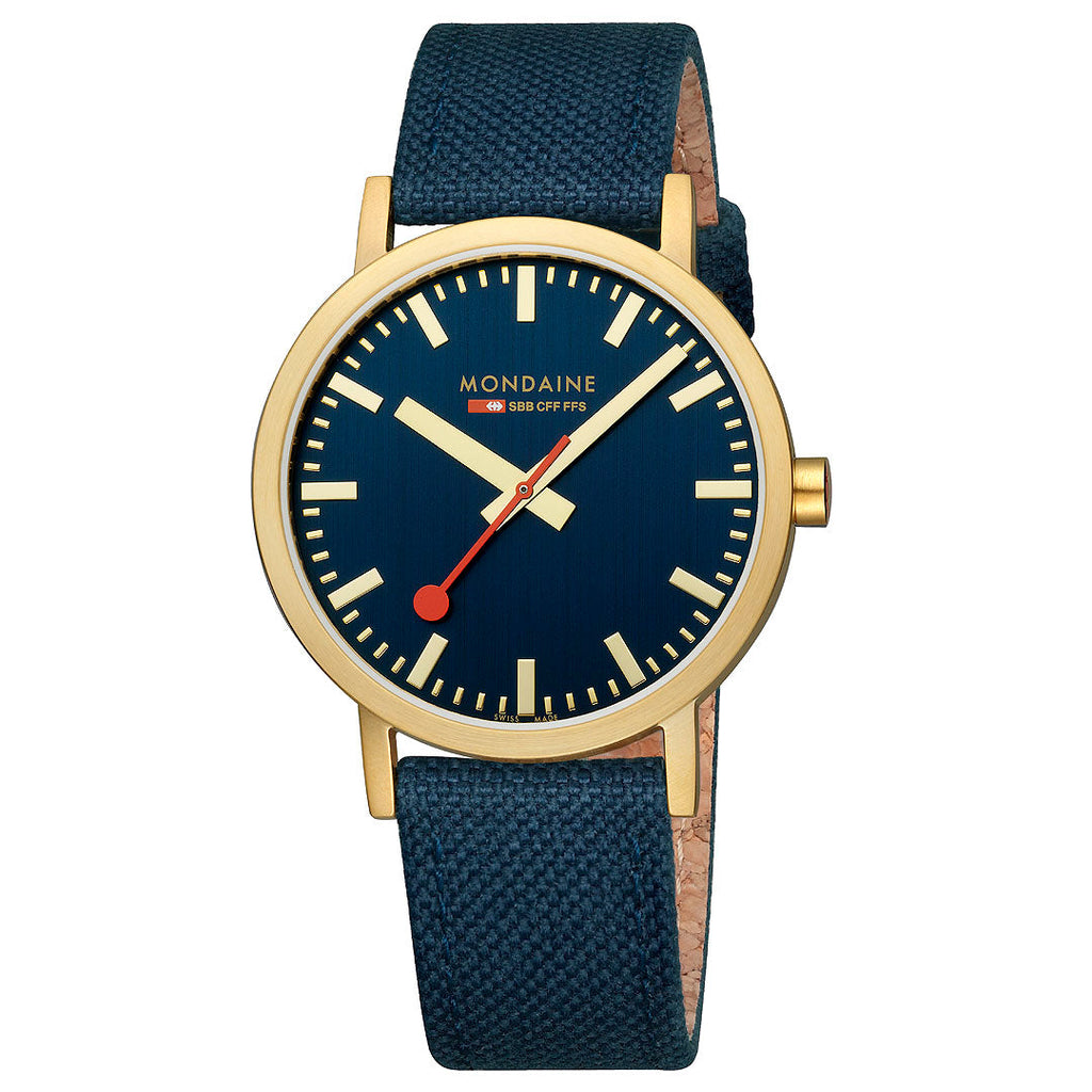 Mondaine Official Swiss Railways Classic Deep Ocean Blue Textile 40mm Watch