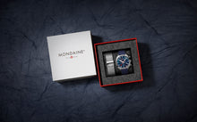 Load image into Gallery viewer, Mondaine Official Swiss Railways Grand Cushion 41mm Deep Ocean Blue Watch Set