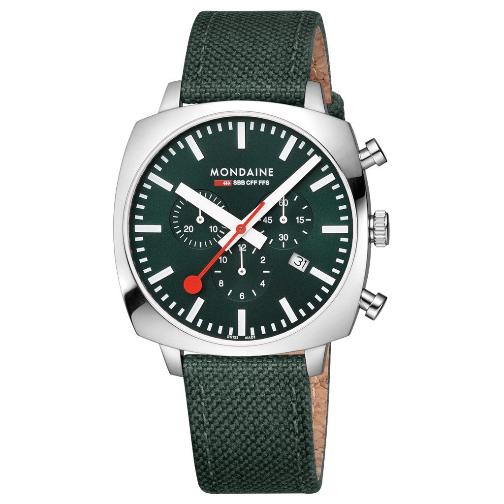 Mondaine Official Swiss Railways Grand Cushion 41mm Forest Green Watch Set